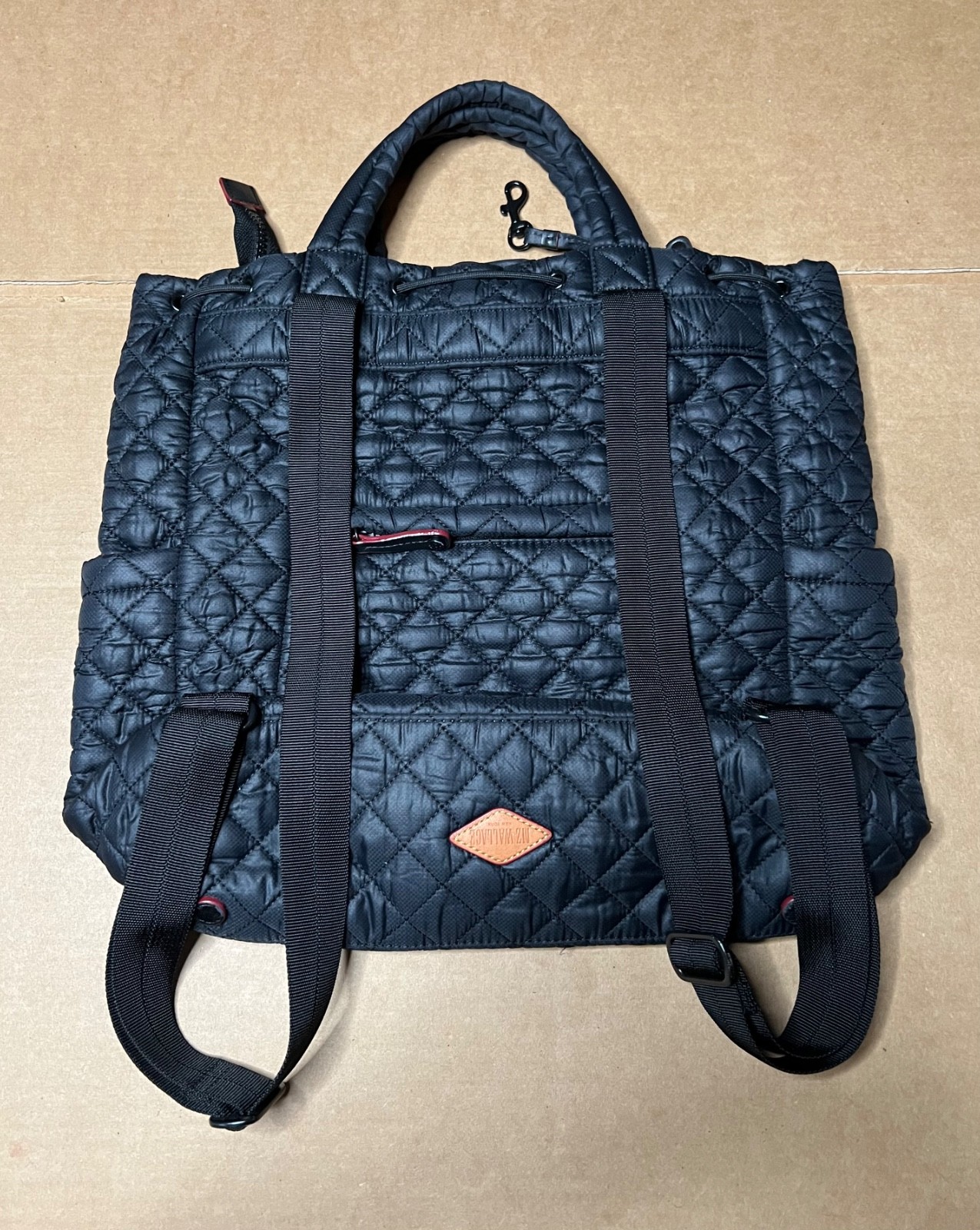 MZ Wallace Metro Convertible Backpack Tote Black Quilted Nylon Shoulder Bag