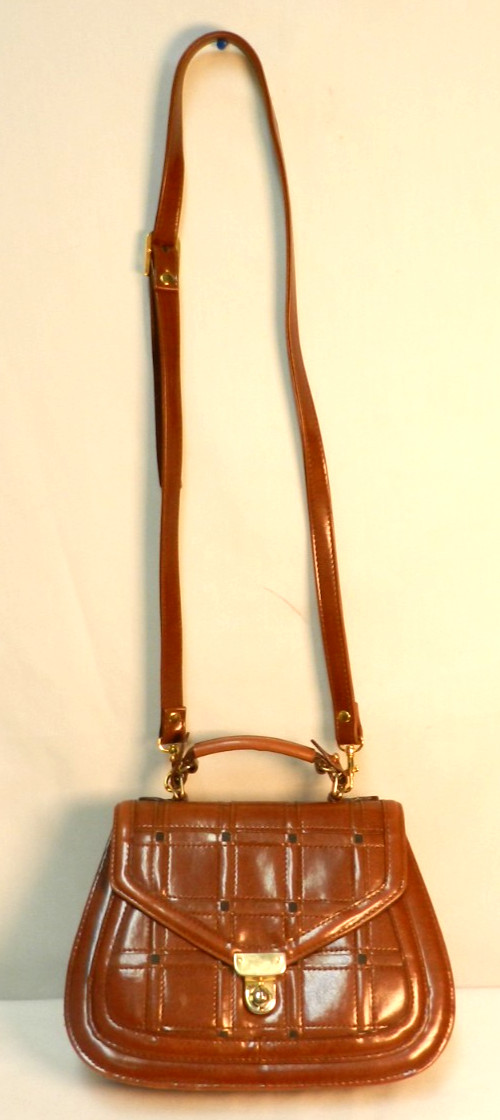 Vintage Structured Faux Leather top handle convertible shoulder bag purse brown
