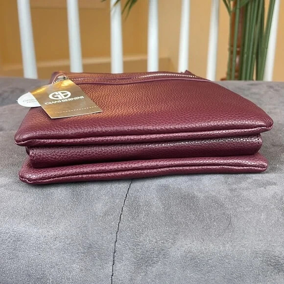 GIANI BERNINI ~ Triple Zip Pebble Leather Dasher Crossbody Bag ~ Wine ~ NWT!