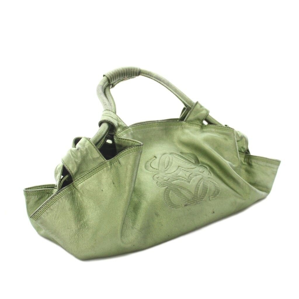 LOEWE Handbag Nappa Aire Leather Metallic Green Vintage Authentic From Japan