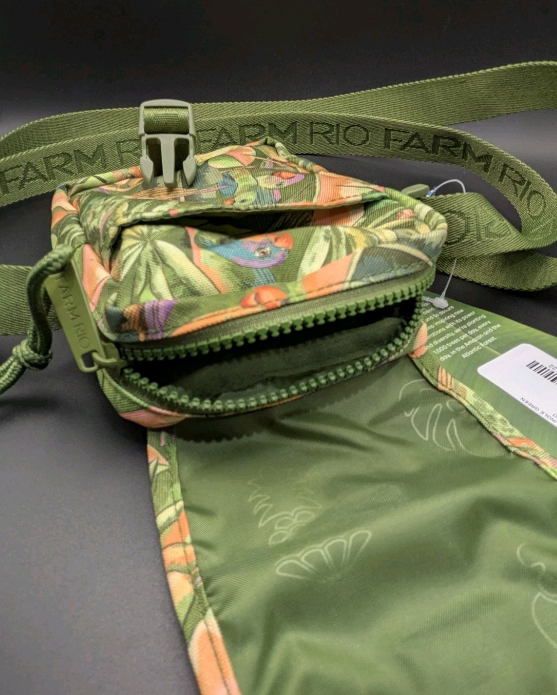 NWT FARM RIO Green Bird Jungle Crossbody Bag Tropical Parrot Utility Pouch Gift