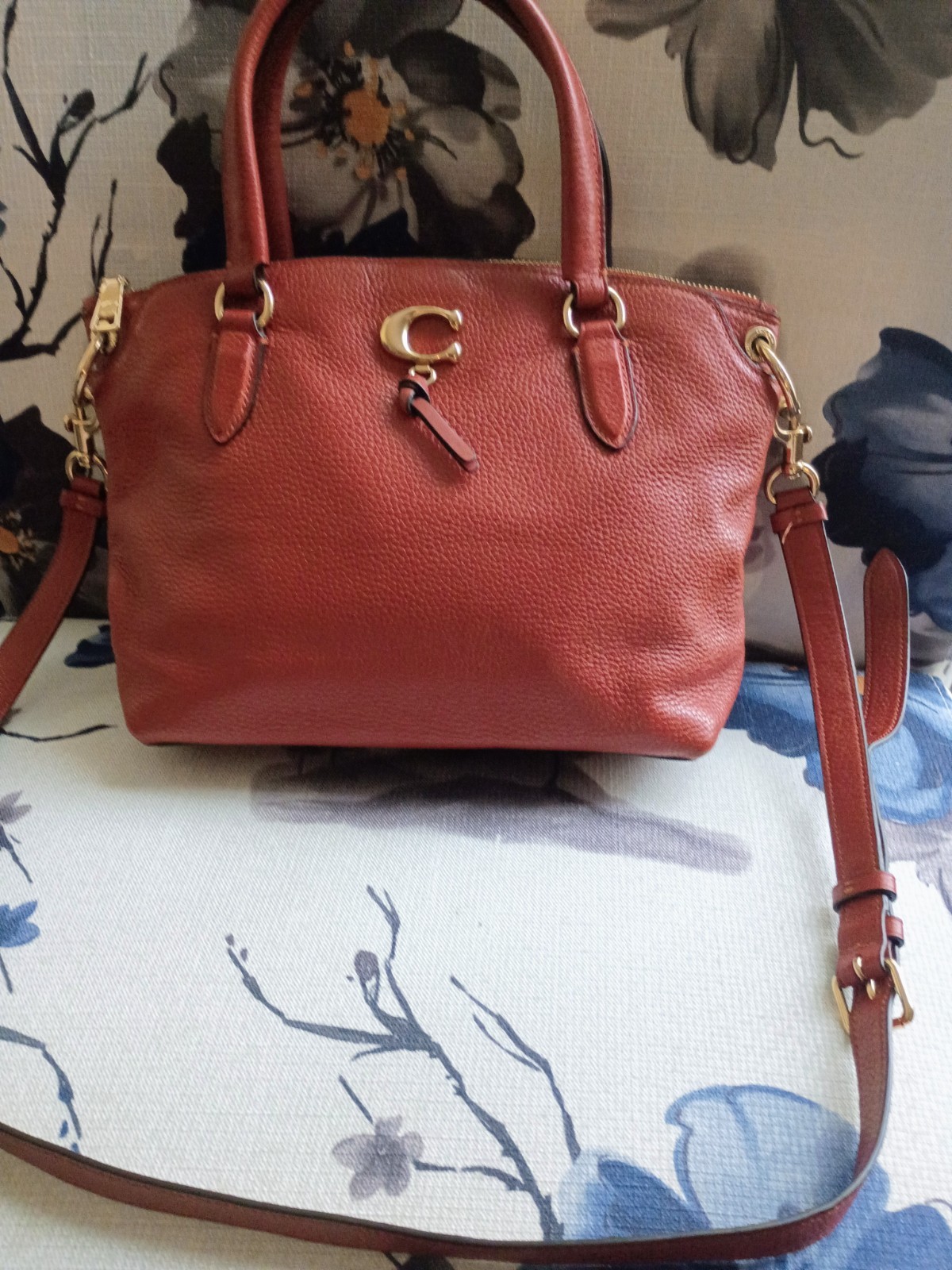 COACH Remi Red Pebbled Soft Leather Satchel Bag Crossbody
