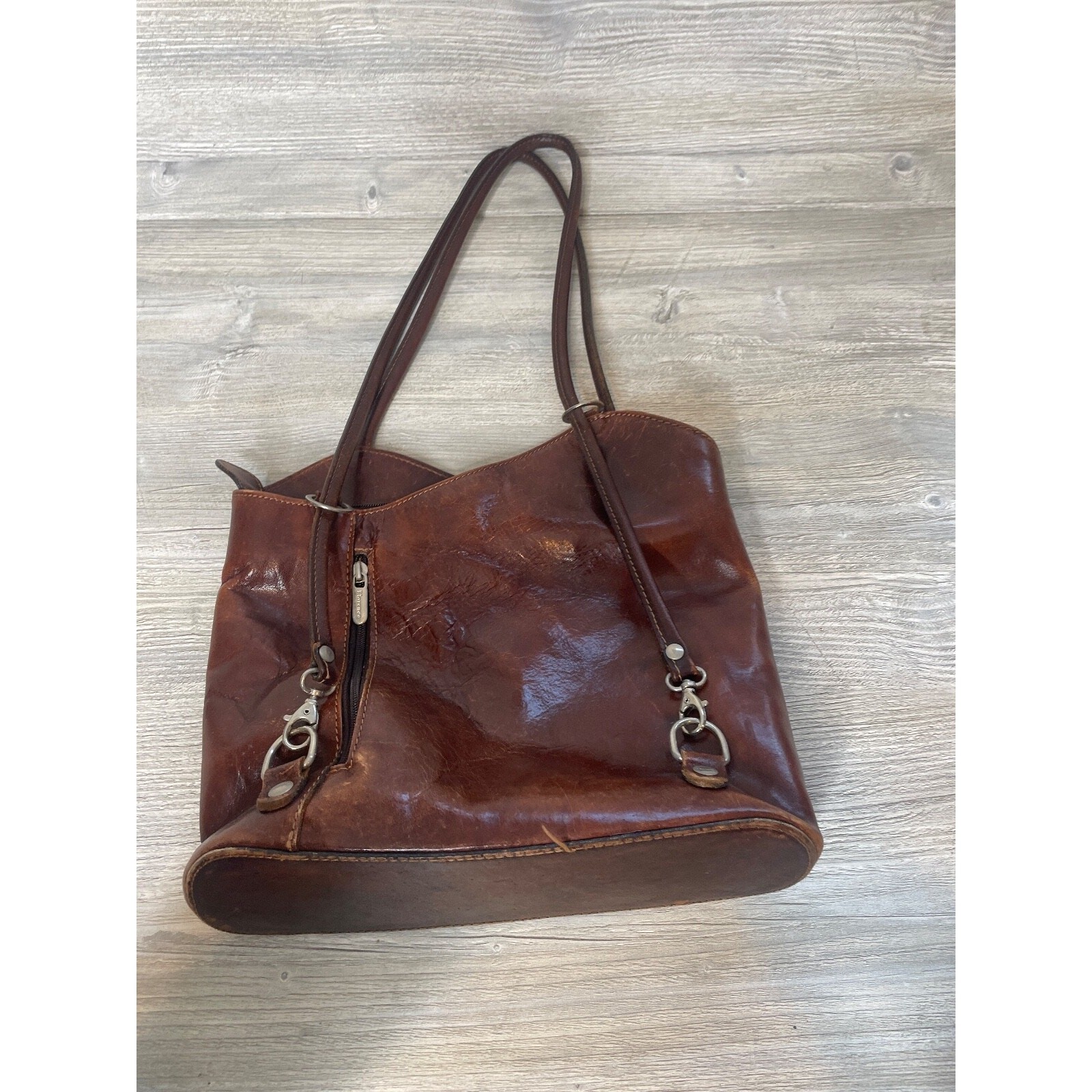 Florence Chloe Brown Leather Convertible Backpack Shoulder Bag