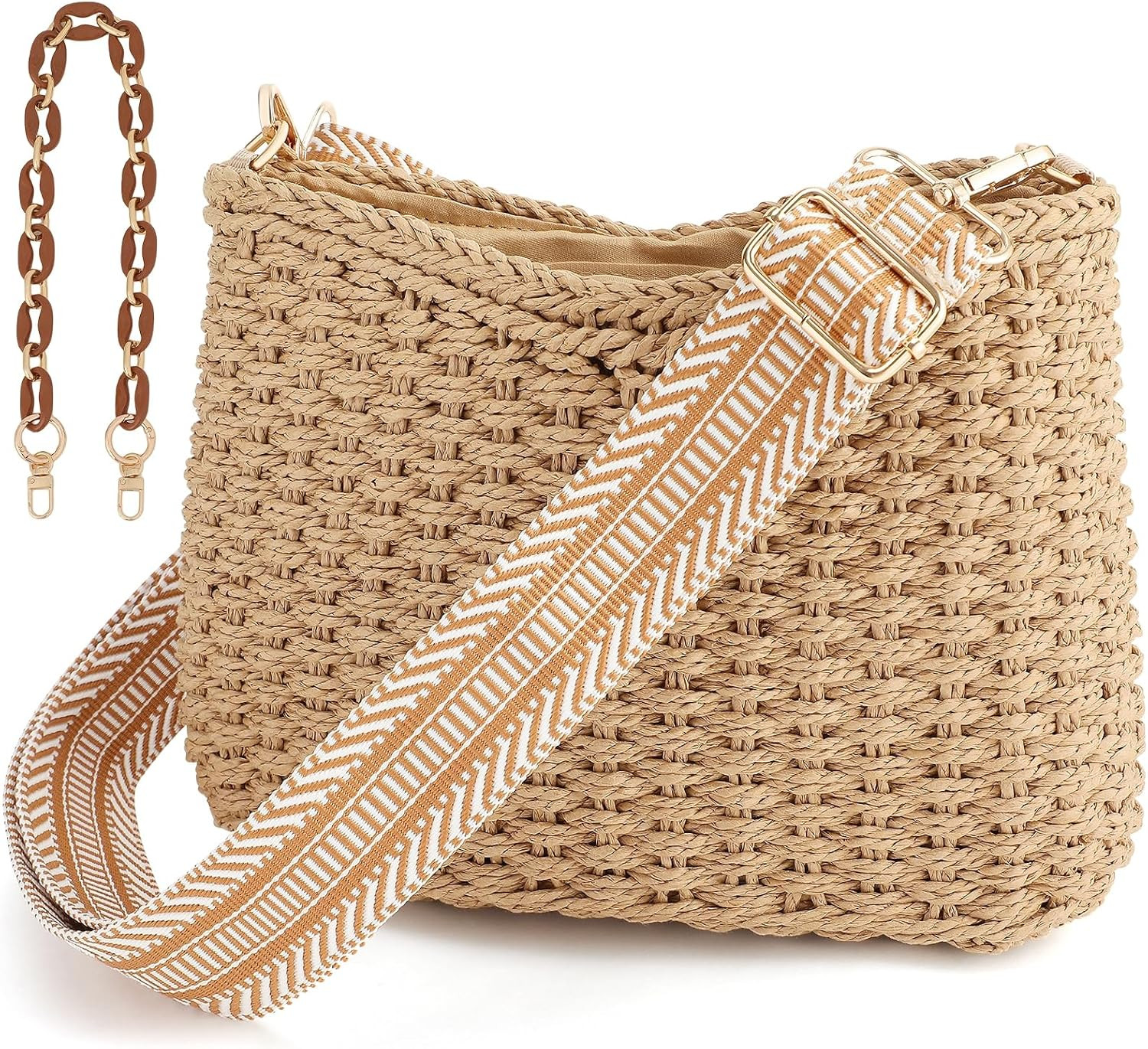 Avisky Womens Straw Beach Bag Small Tote Summer Crossbody Bag Woven Purse Should