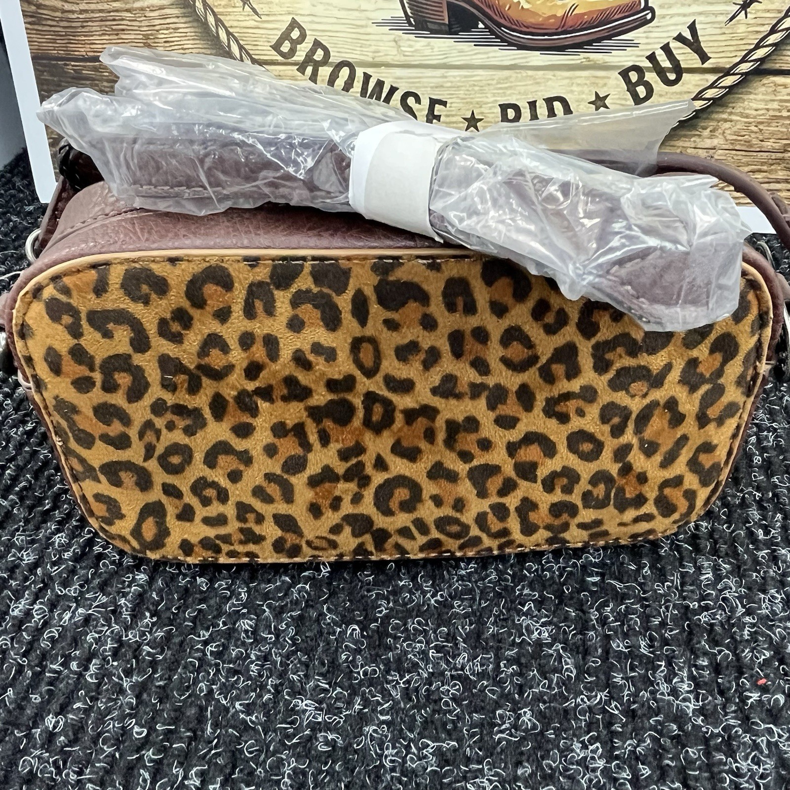 New Justin Leopard Animal Print Shoulder Purse Vegan Leather