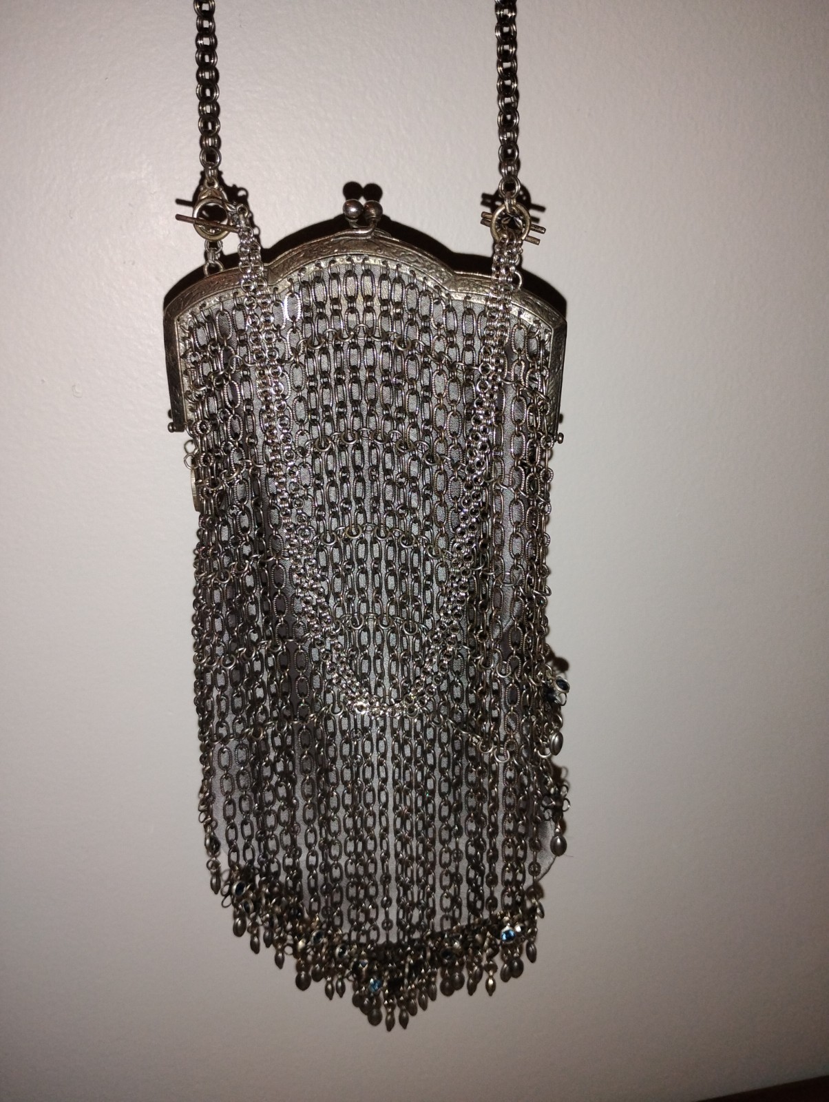 Kenny Ma Blue Swarovski Evening Bag Silver Metal, Silk Lined Wedding
