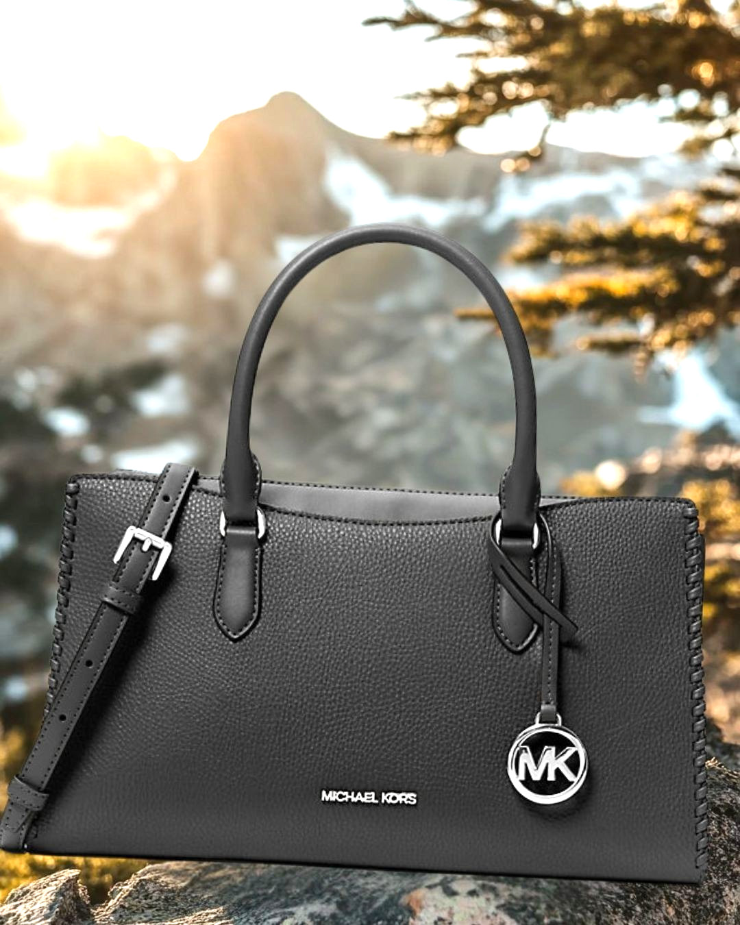 Michael Kors Arden Women Medium PU Blend Crossbody Satchel Purse Bag Black