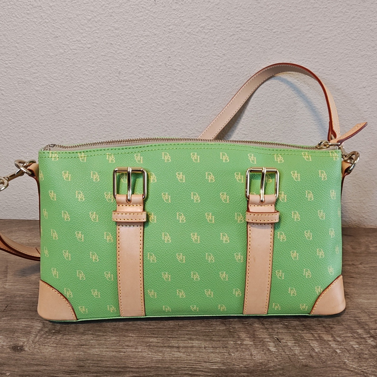 Dooney & Bourke Satchel Womens Large Lime Green Monogram Leather Trim K7354488