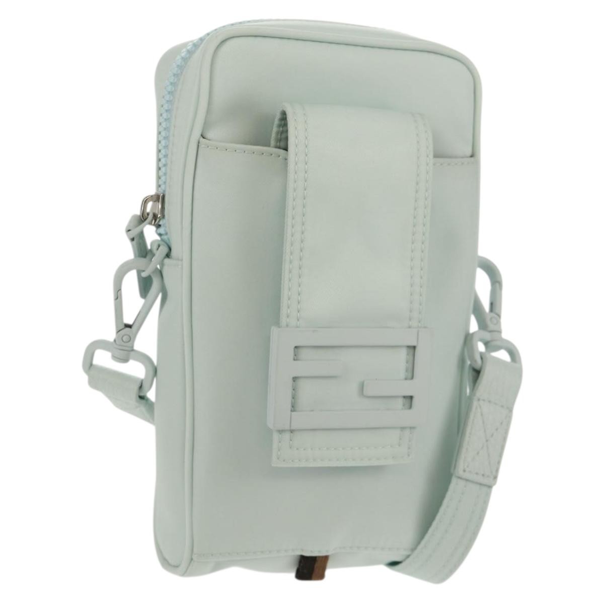 FENDI Baguette Phone Pouch Shoulder Bag Nylon Light Blue Auth 151373M