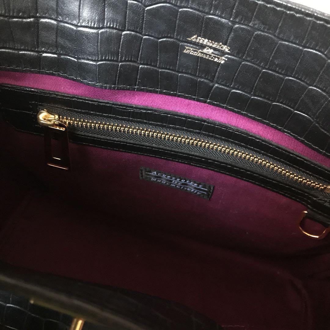 A.D.M.J. Croc Embossed Leather Black Handbag Ladies Tote Near Mint