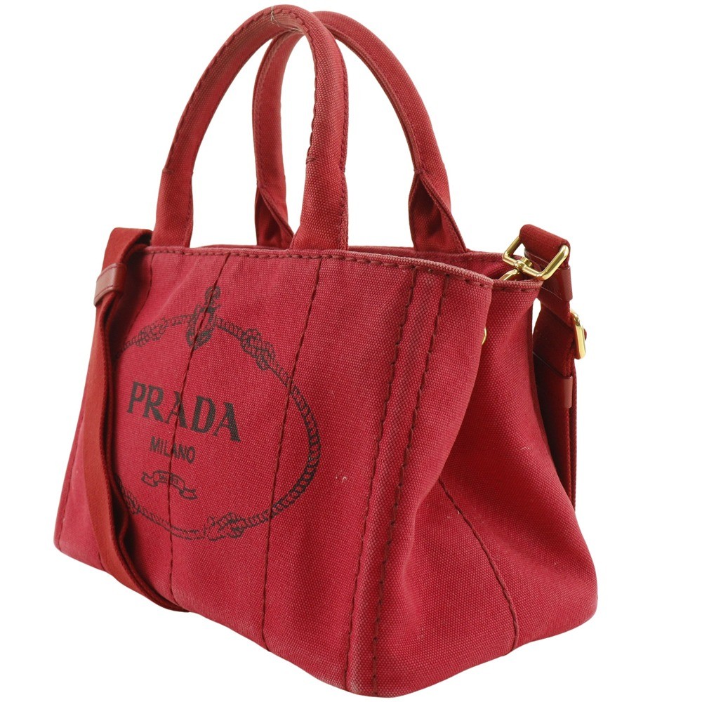 PRADA Canapa Tote Mini Handbag 2WAYShoulder Red canvas Women