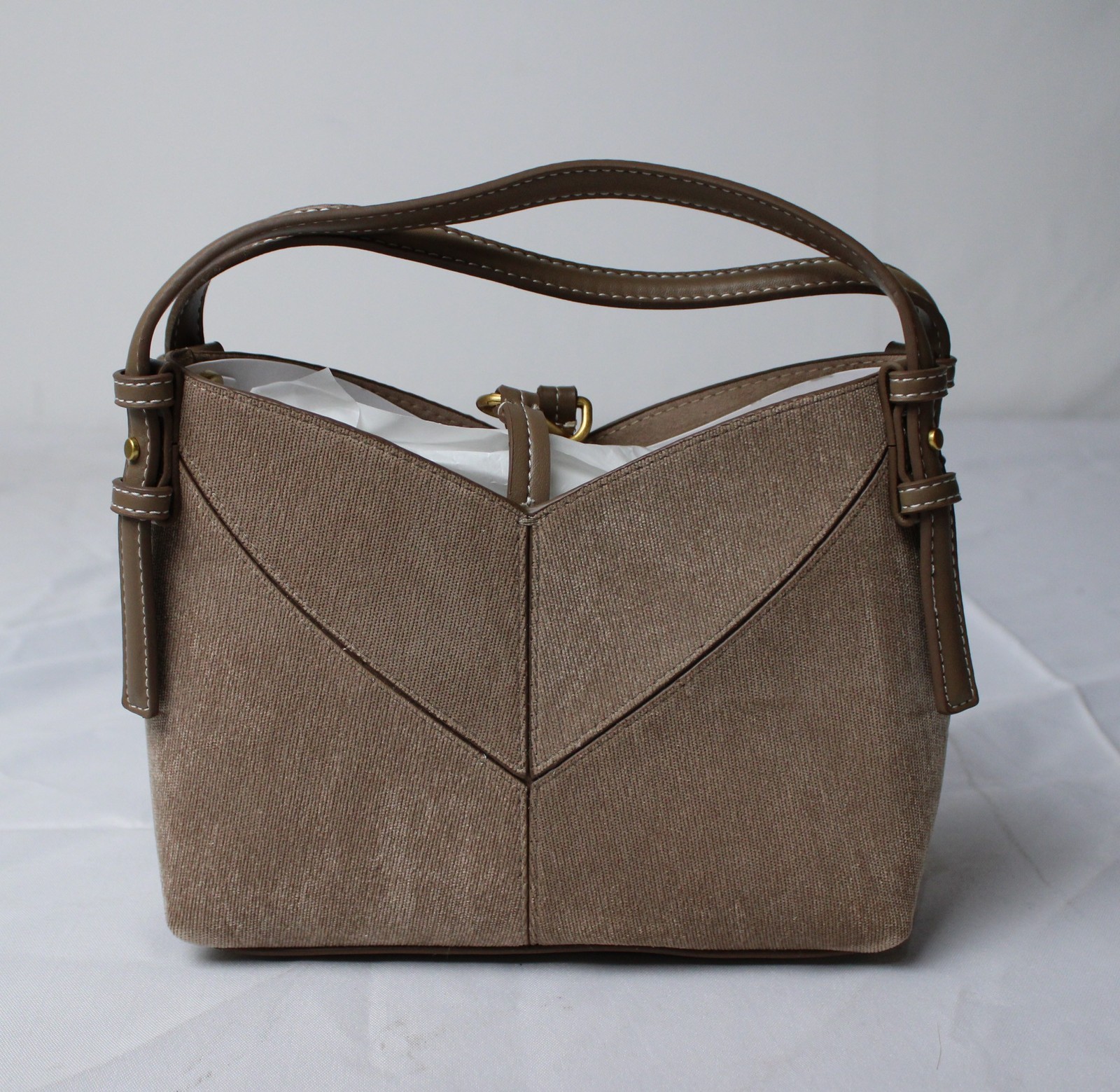 Zara Women’s Topstitch Mini Shopper Crossbody Handbag AC2 Sand/Brown Medium
