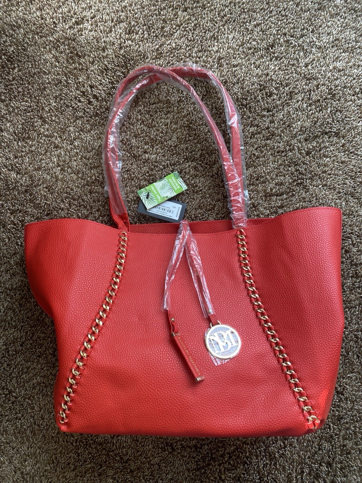 NWT Badgley Mischka Red Vegan Leather Chain Tote Handbag w/ Matching Wallet