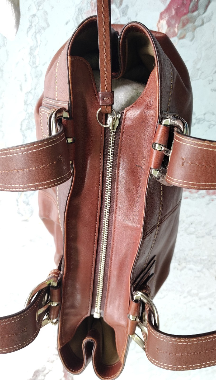 Coach LARGE F13732 Vintage Tobacco Brown Pleated Leather Shoulder Bag
