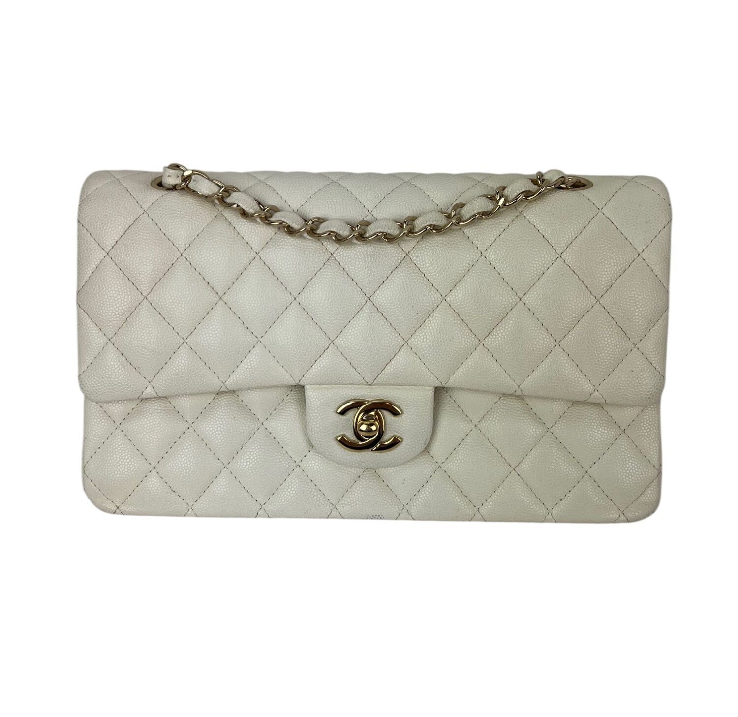 Chanel Caviar Quilted Medium Double Flap White Shoulder Bag EBAY LIVE