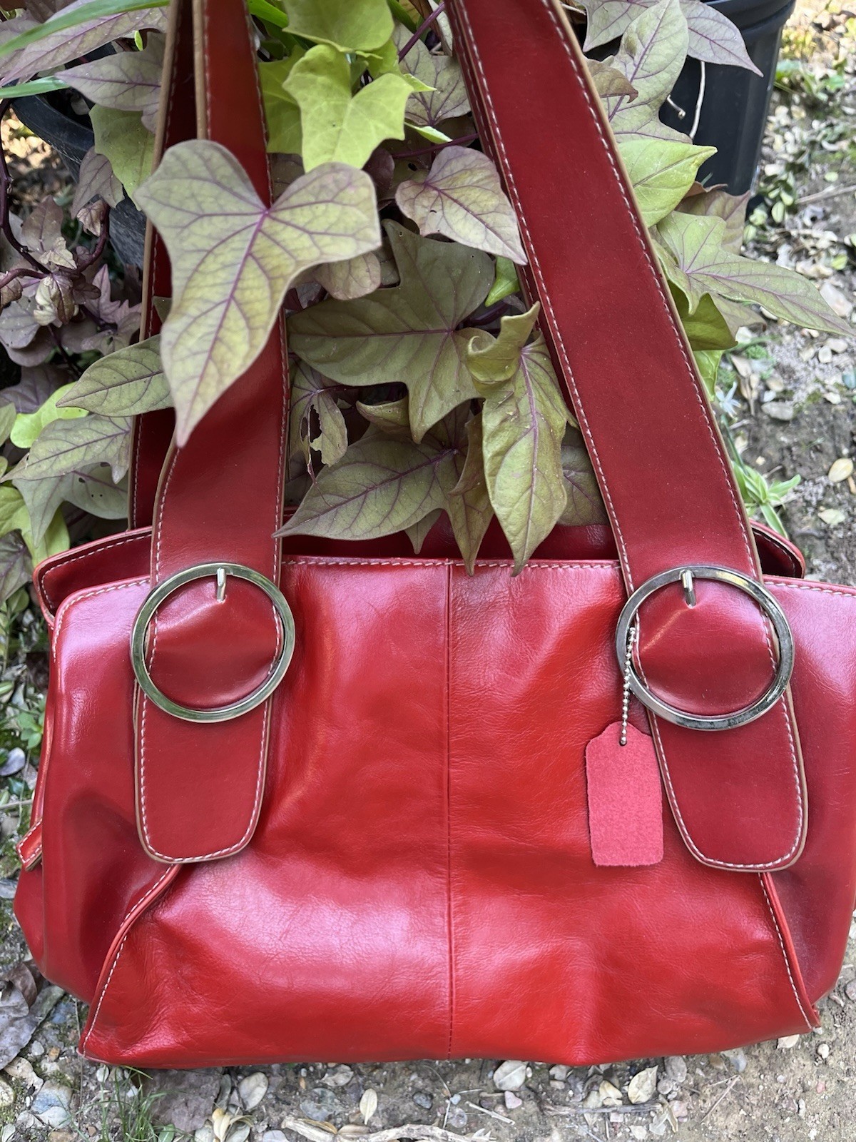 Worthington Genuine Red Leather Handbag Purse 11”x5” Business Office Work Purse