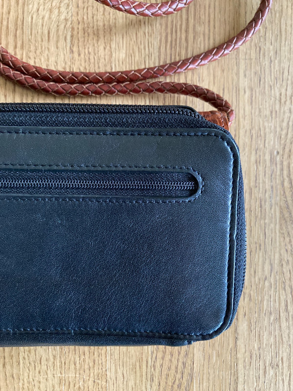 Brighton Black Brown Embossed Leather Flap Snap Zip Crossbody Clutch Organizer