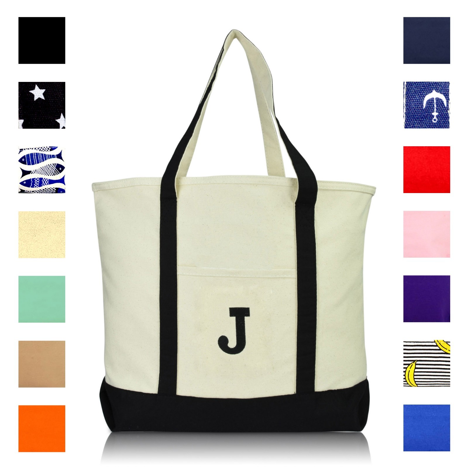 DALIX Initial Tote Bag Personalized Monogram Zippered Top Letter – J