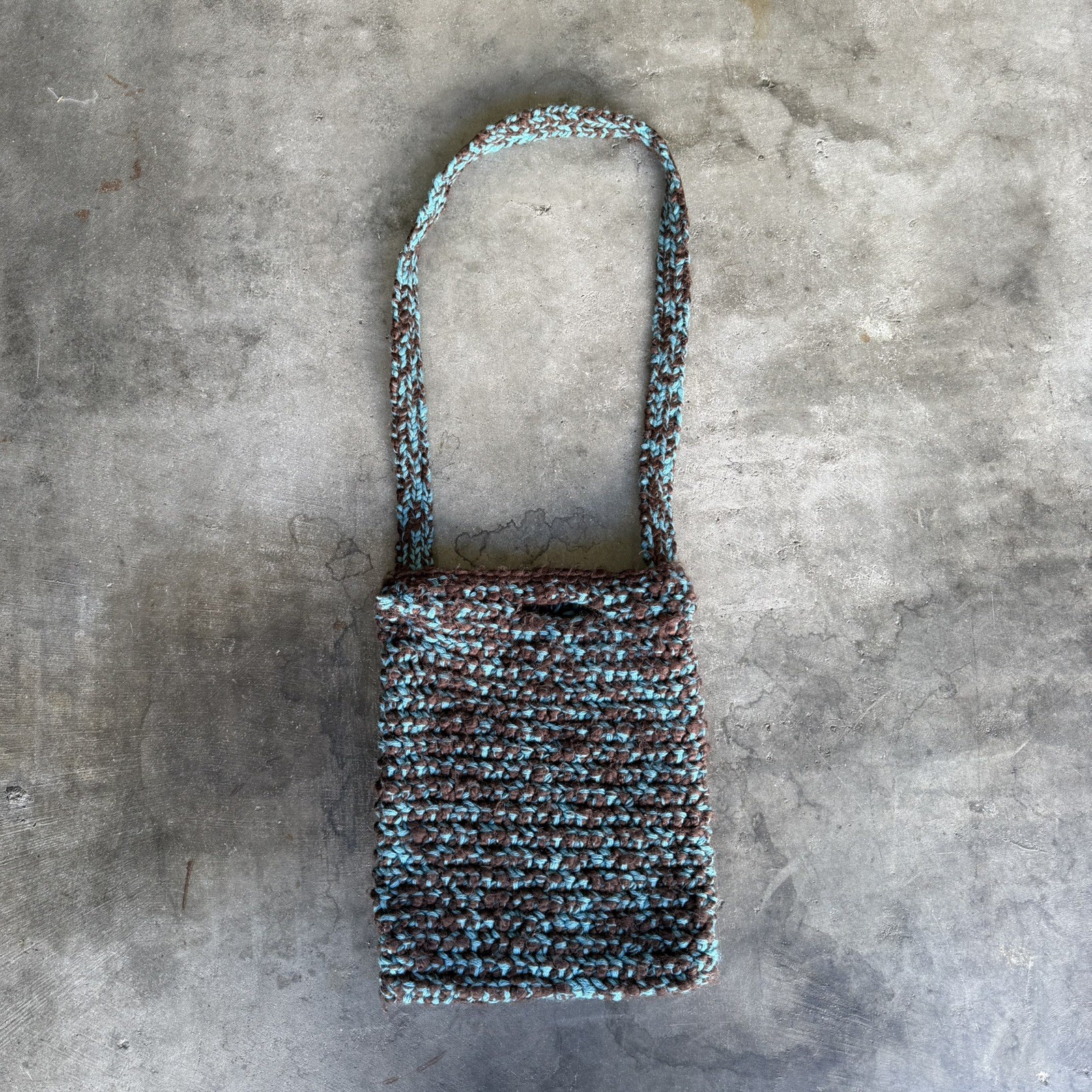 VTG 2001 GAP Wool Blend Knit Tote Hobo Crossbody Bohemian Retro Blue Brown Bag