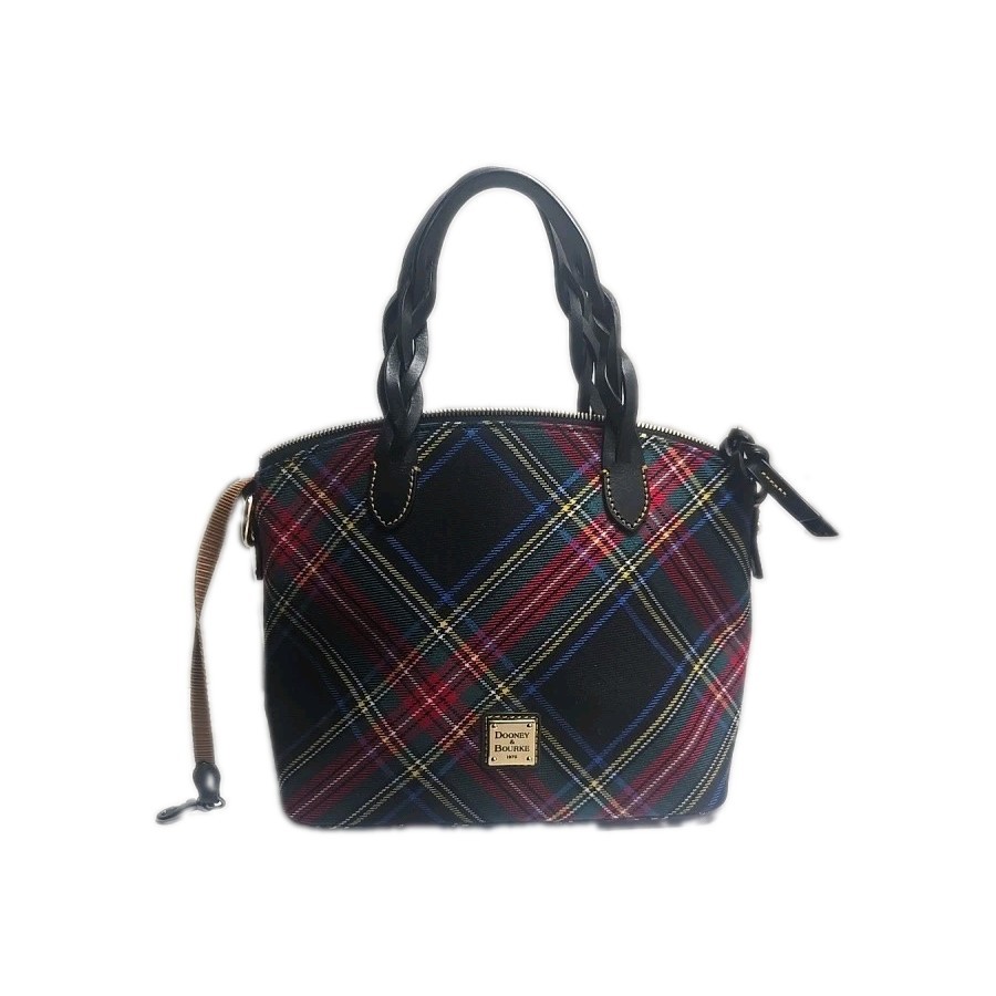 Dooney and Bourke Celeste Satchel Black Red Cross Woven Tartan
