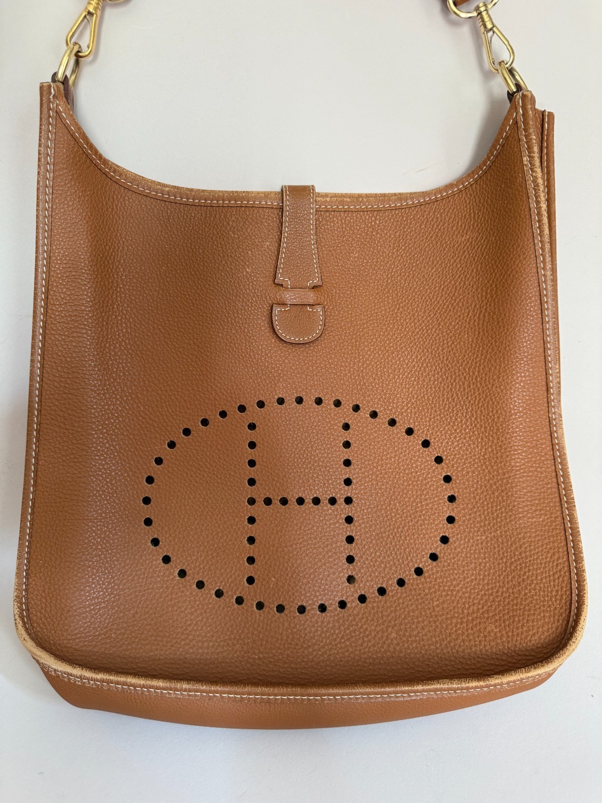 Authentic HERMÉS Evelyne 3 GM Shoulder Bag Leather, Goldtone Hardware