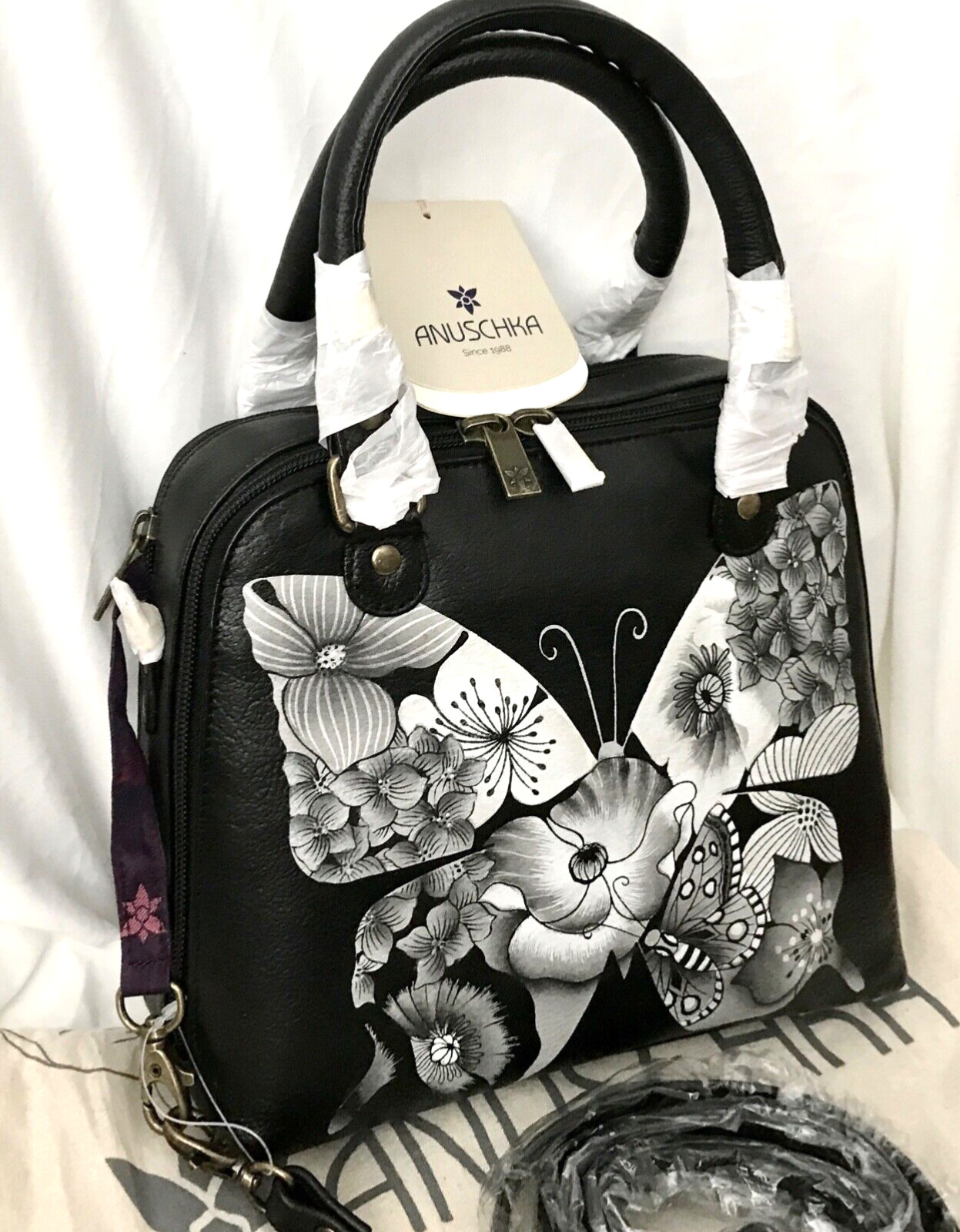 ANUSCHKA NWT🦋RFID Convertible Organizer Satchel/Crossbody-Butterfly Mosaic 7465