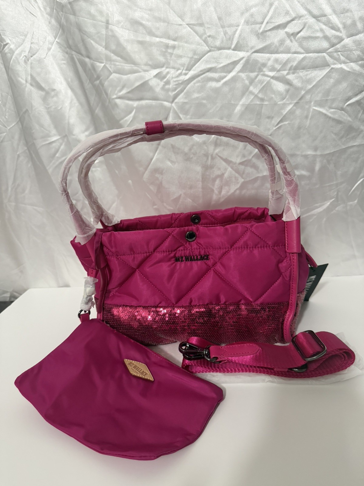 MZ WALLACE Fuchsia With Sequin Quilted Small Madison Shoulder Bag NWT $200