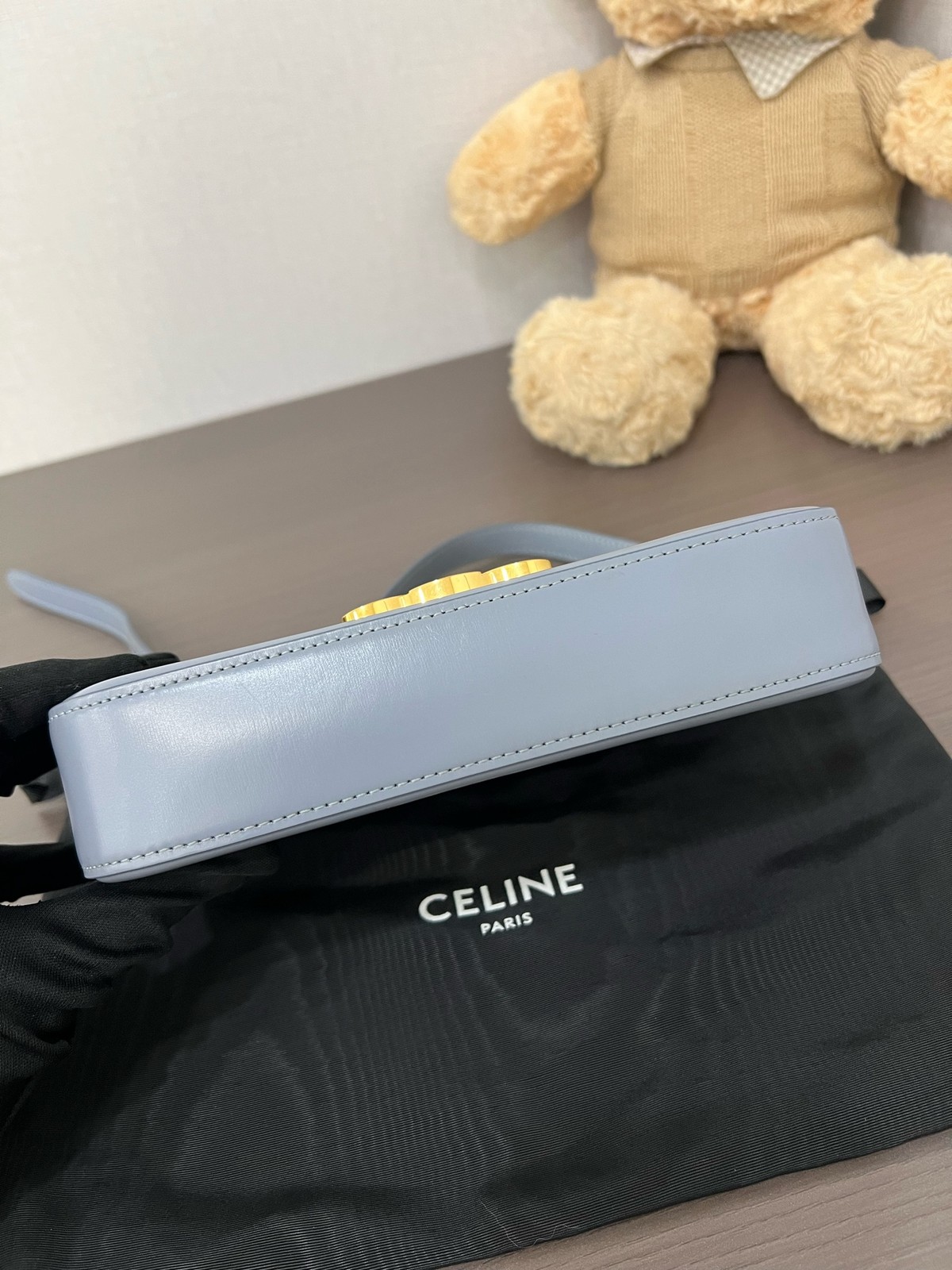 Celine Triomphe Normal Light Blue Calfskin Underarm Shoulder Bag Duty Paid