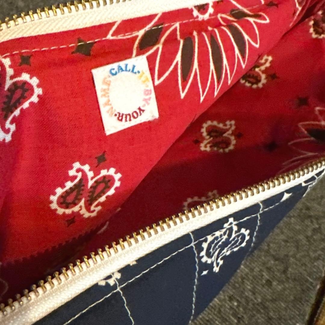 Call It By Your Name Quilted Zippered Pouch Navy Real Red Cotton 11.8 x 8.7 inch