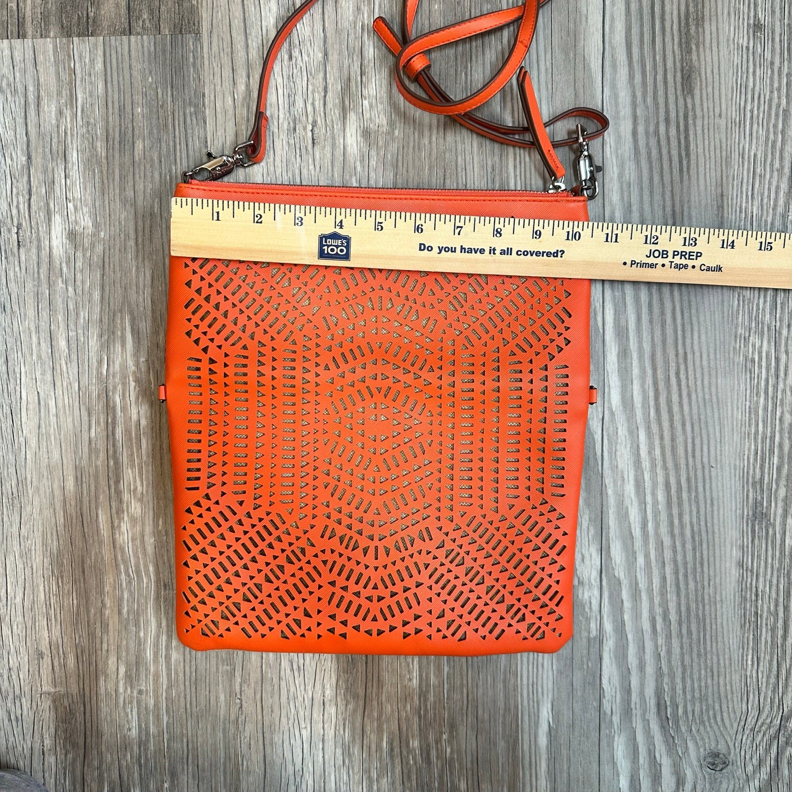 Stella & Dot Waverly Petite Crossbody Fresh Orange Linen Clutch Vegan Leather