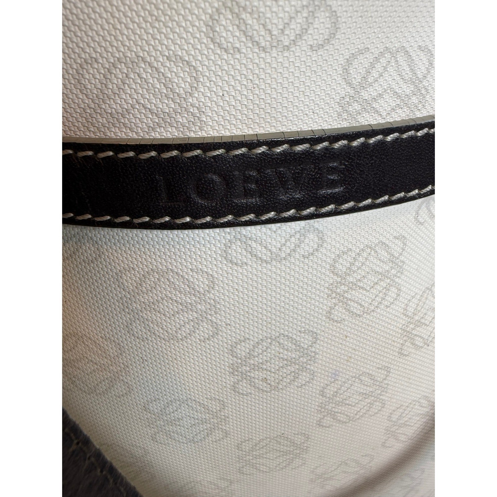 Loewe Anagram Monogram Canvas Leather Tote Bag White Brown Vintage