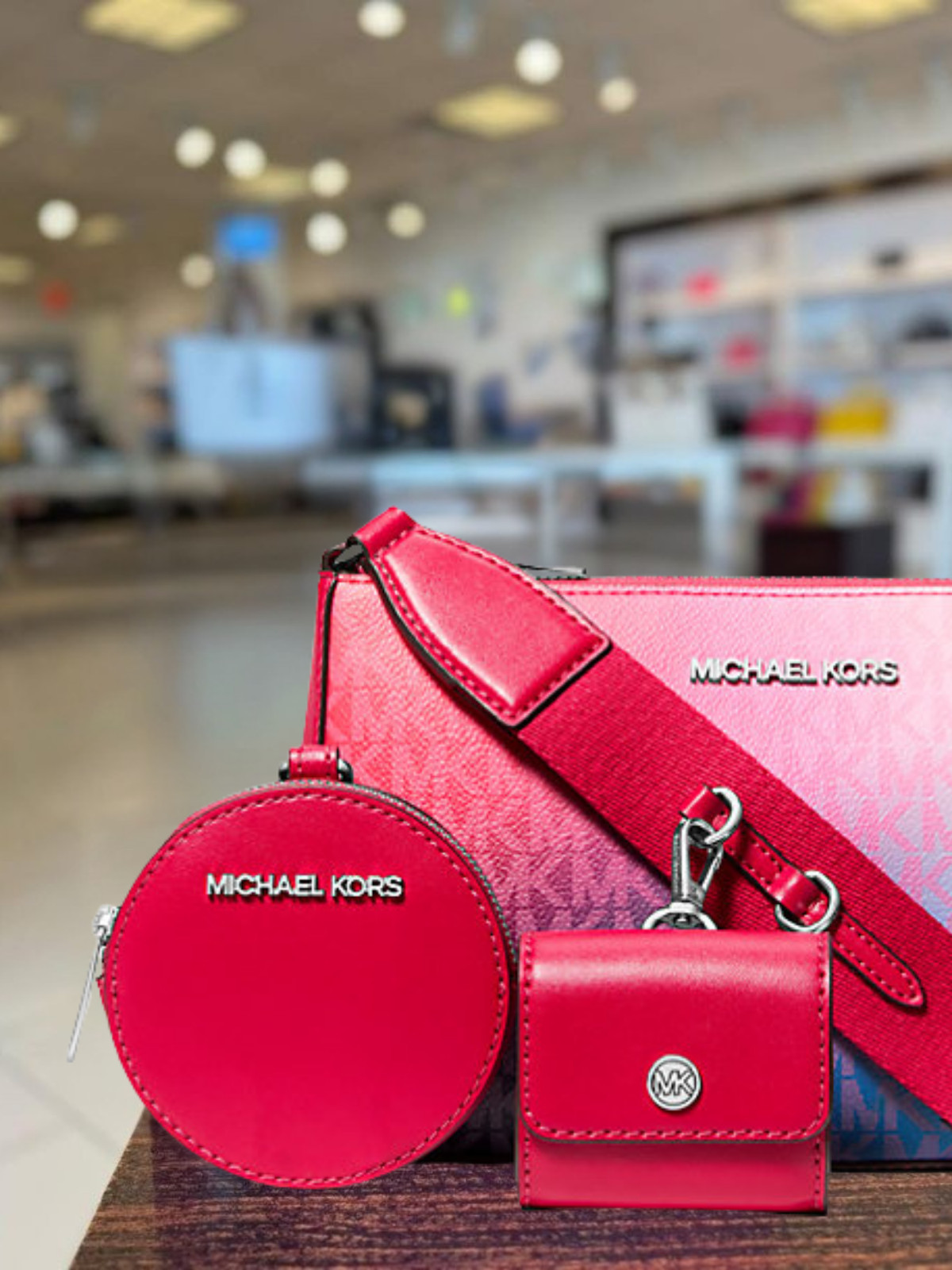 Michael Kors Jet Set Small Ombré Logo Crossbody Bag Airpods Case Dark Raspberry