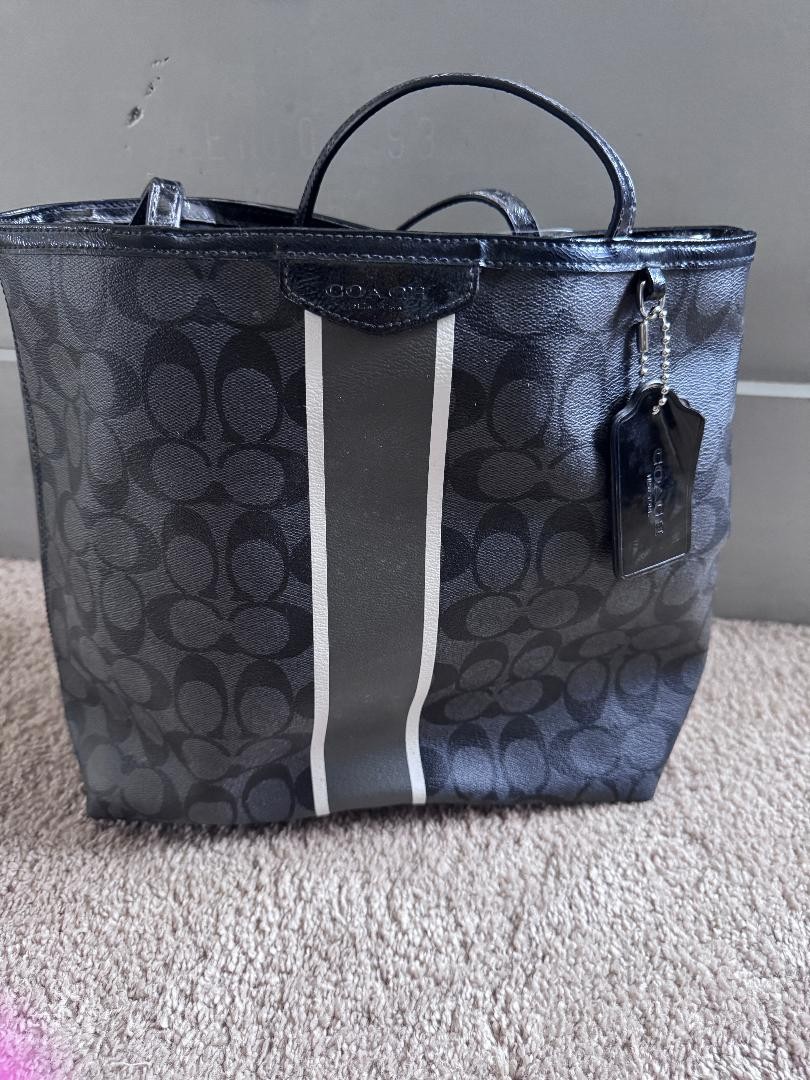 Coach Black and Silver Stripe tote