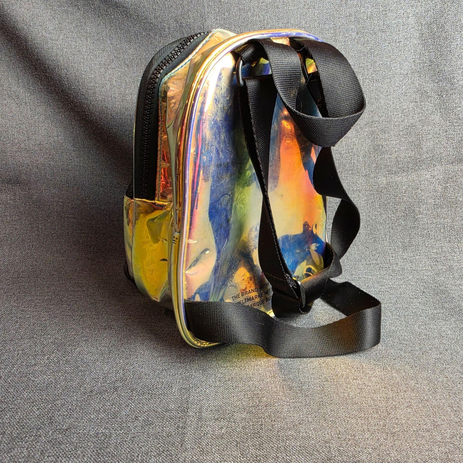 Adidas Originals Backpack Unisex Mini Gold Holographic PVC Casual Bag Small
