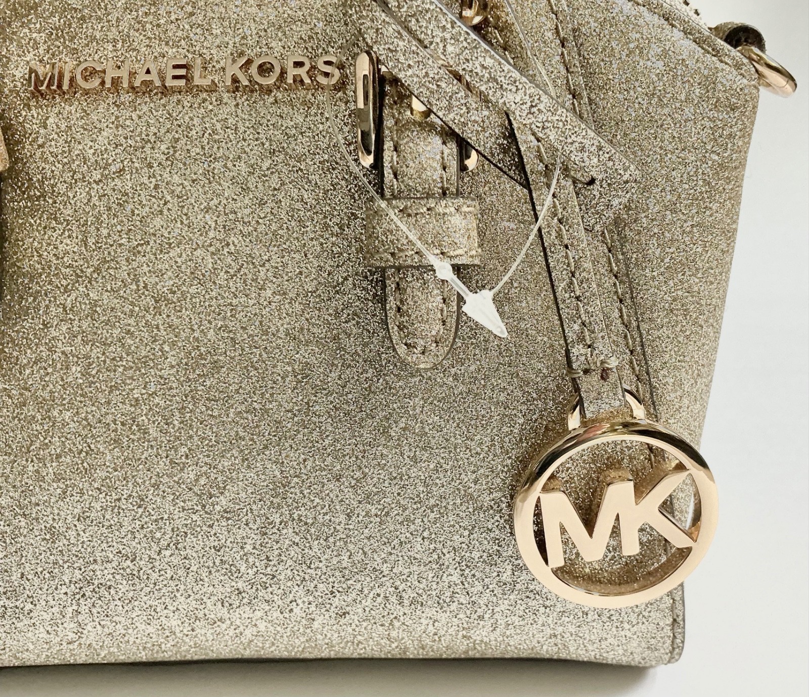 Michael Kors Ciara XS Mini Crossbody Leather Bag Sparkly Pale Gold Glitter NWOT