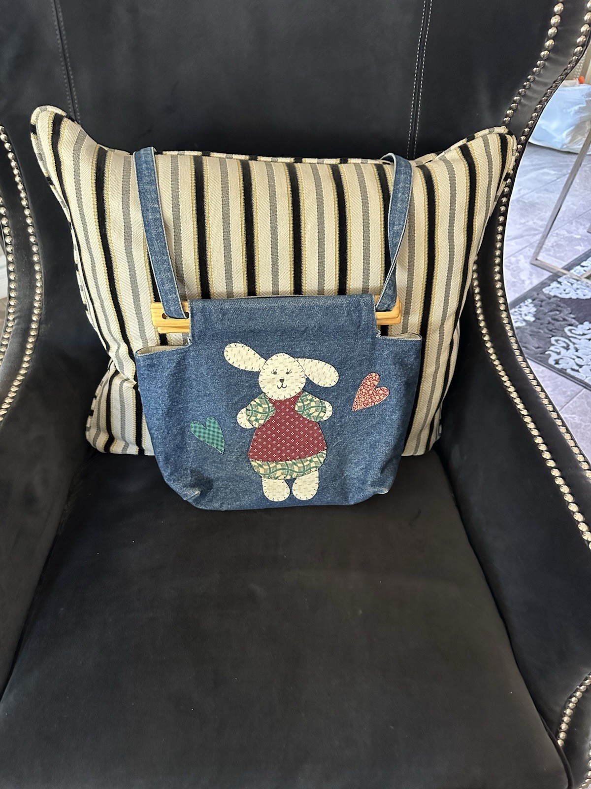 Women’s Blue Shoulder Bag Solid Bunny Applique Animals Theme Casual