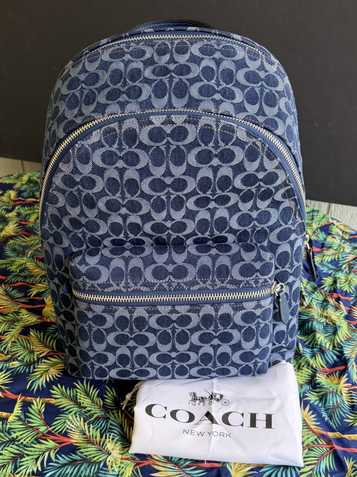 COACH CAJ71 Charter Backpack Signature Denim Leather 16″ Laptop Bag Authentic