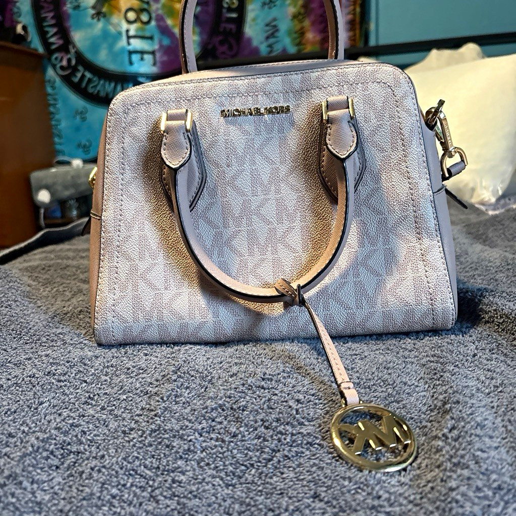 Michael Kors Pink Logo Satchel Top Handle Zip Bag, Detachable Strap Charm