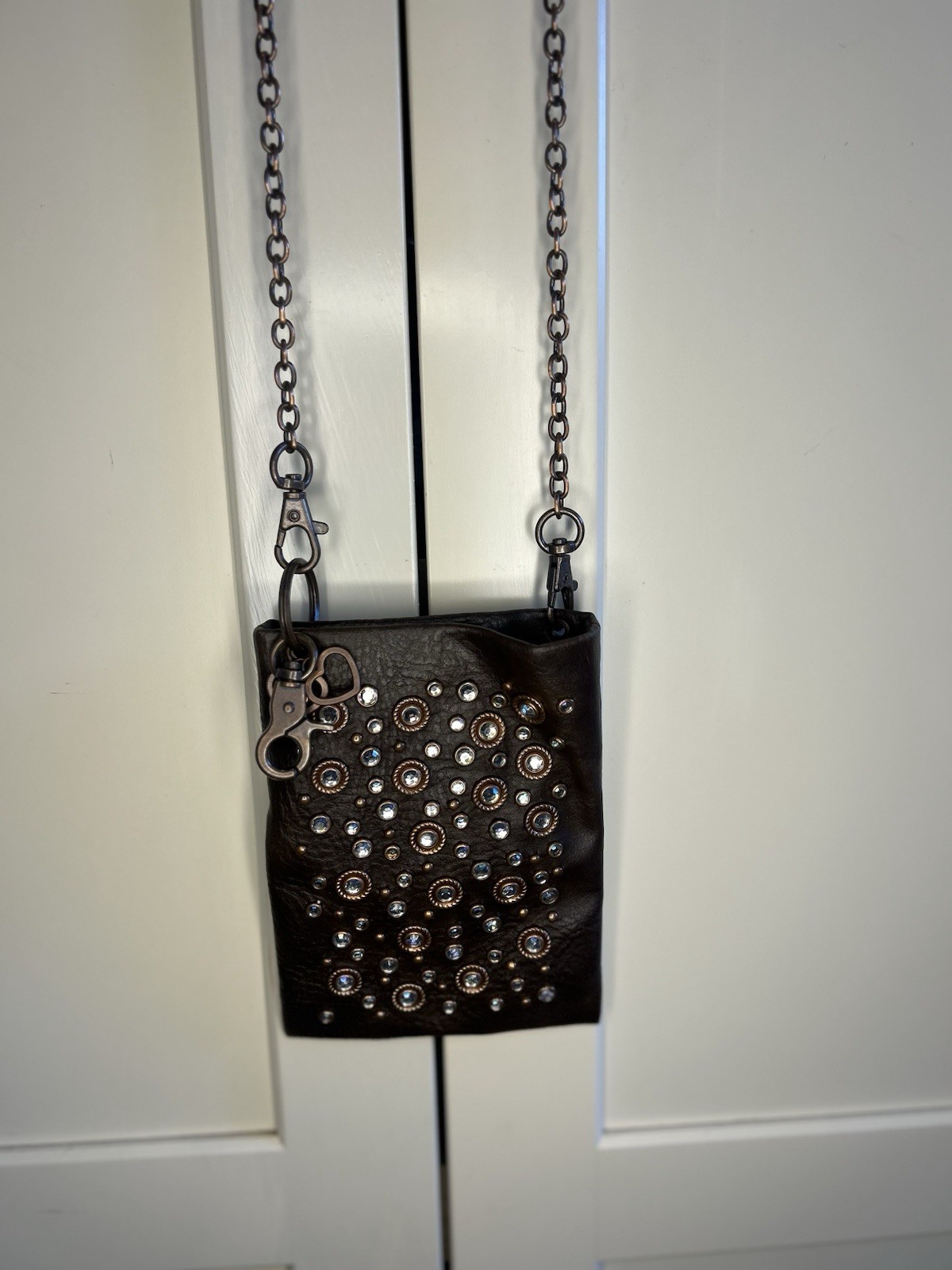 Small Crossbody Gold Sparkle Studded Purse Chain Strap Faux Leather Bag