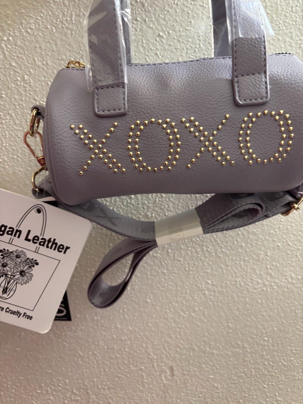 XOXO Purple Studded Cylinder Mini Crossbody Zip Top Handle Gold Hardware