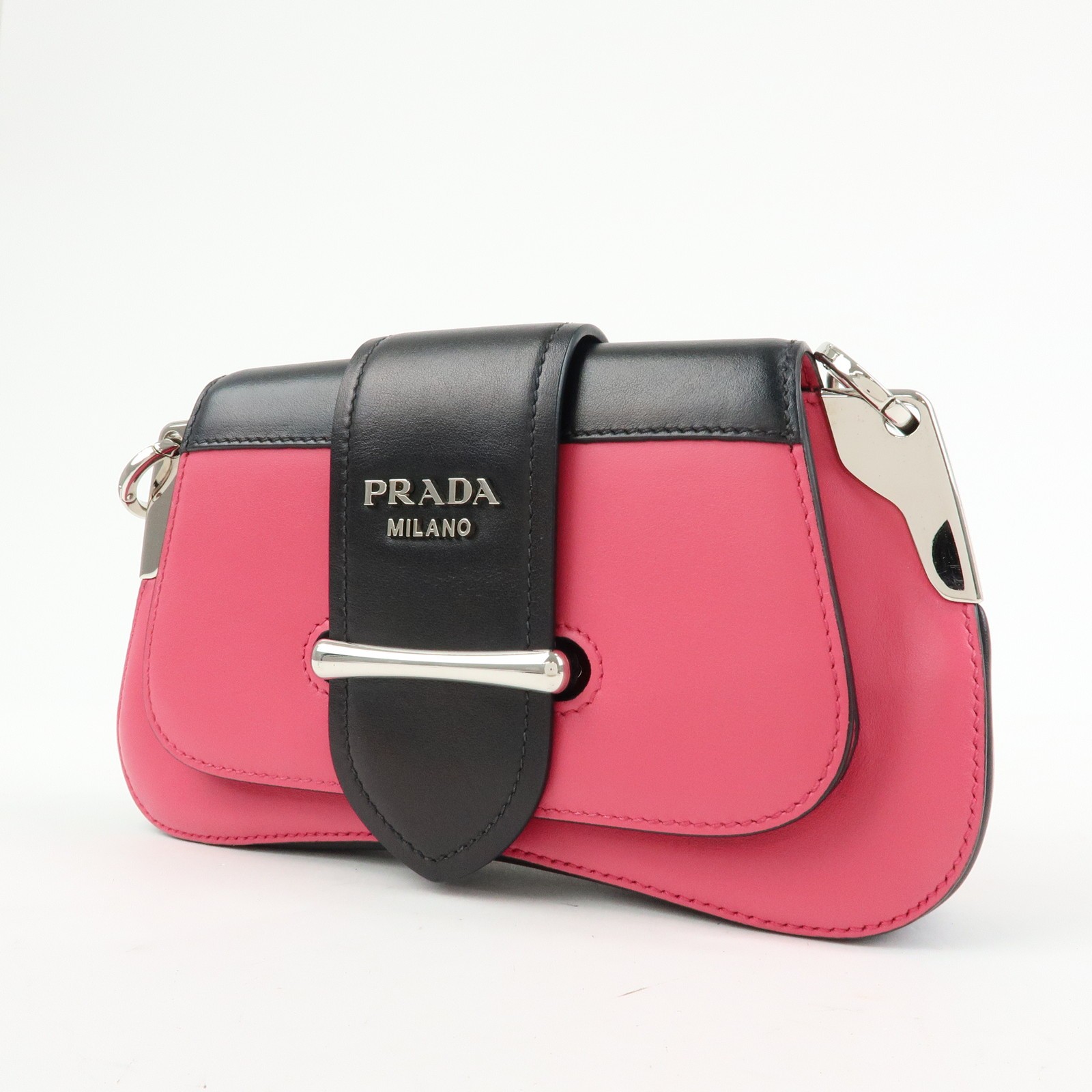 PRADA Sidonie Leather Chain Mini Shoulder Crossbody Bag Pink Black Auth Used F/S
