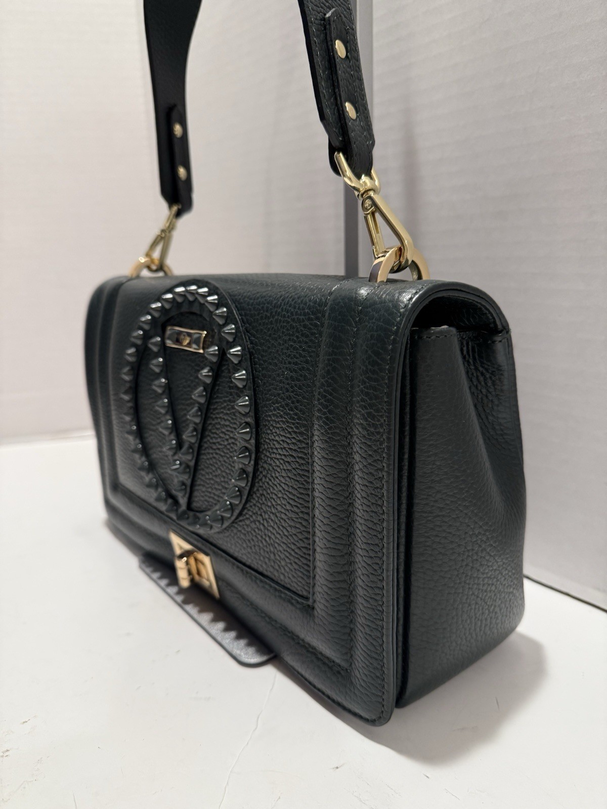 Valentino By Mario Valentino Alice Studded Shoulder Flap Bag Green Made In Italy