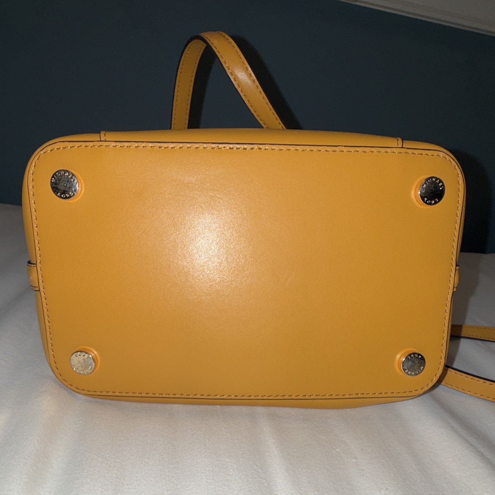 Michael Kors Yellow Medium Drawstring Bucket Bag Detachable Strap Charm Gold