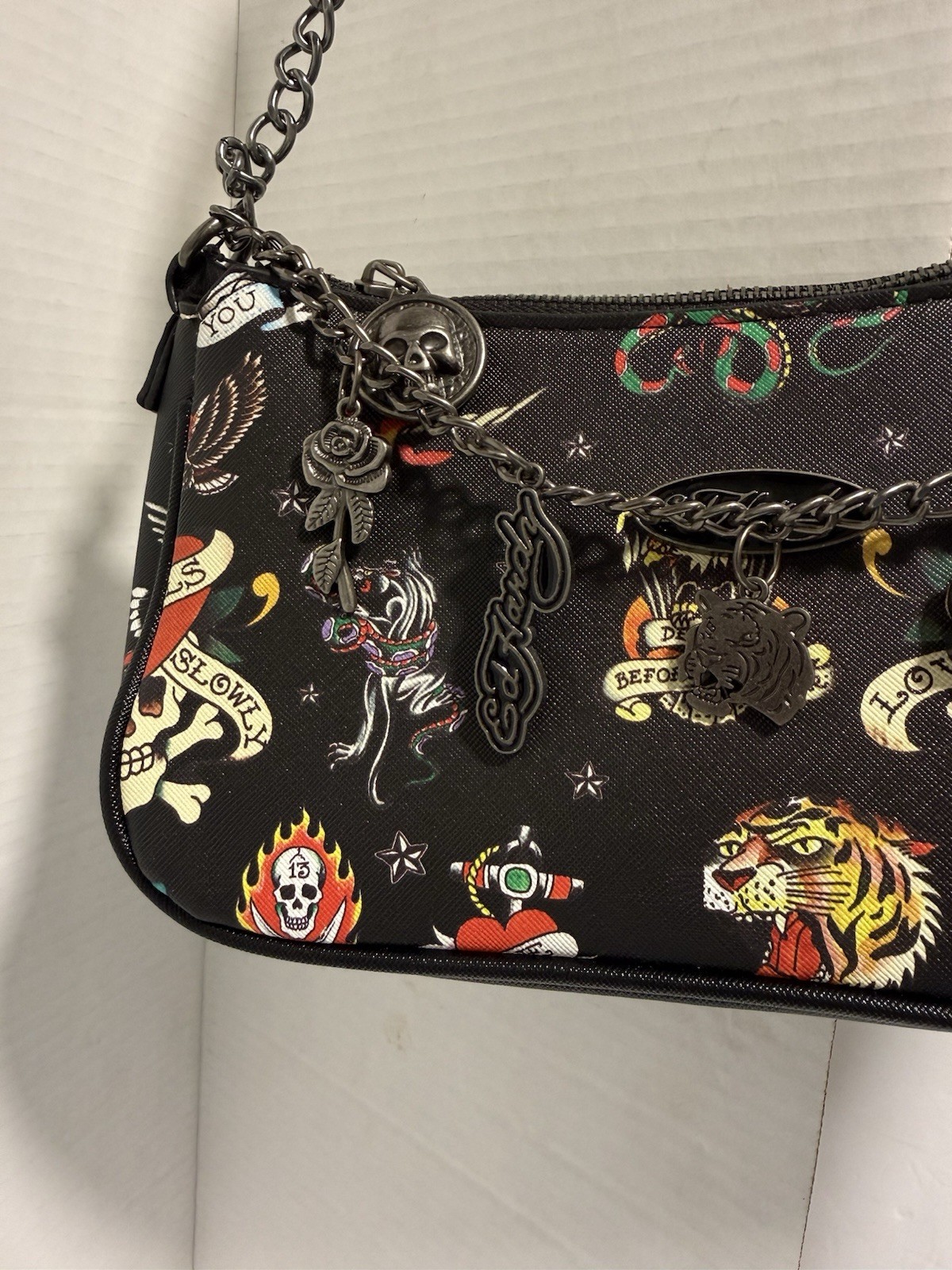 Ed Hardy Charmed Shoulder / Crossbody Bag – Hearts, Skulls, Tigers Tattoos NWT