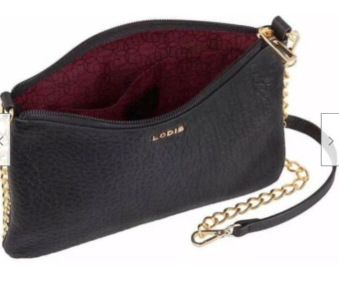 LODIS Emily Crossbody Handbag Italian Leather Convertible Bag Chain Strap Black