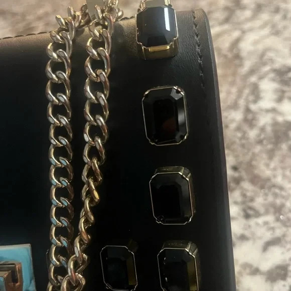 ZAC POSEN Women’s Jewled handbag with Gold Chain strap and Latch Clasp. Classic