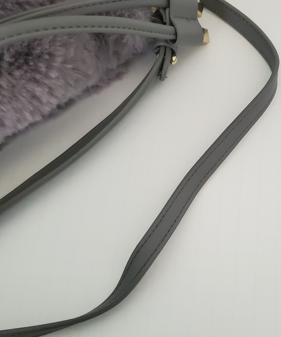 Lulus Faux Fur Plush Bucket Bag Drawstring Gray Handbag