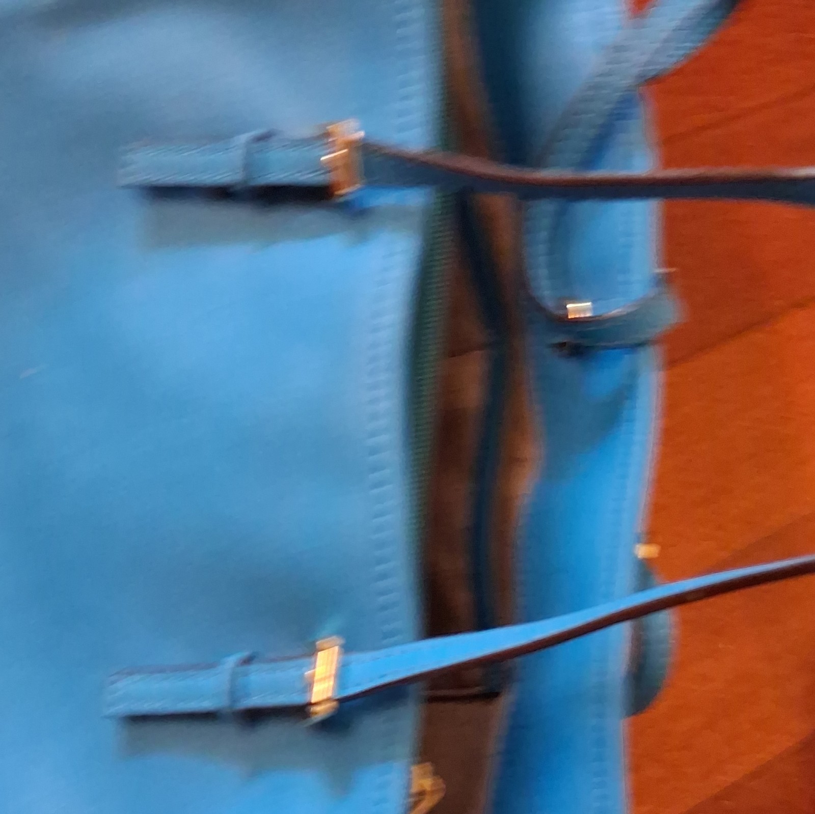 Michael Kors Blue Saffiano Leather Jet Set Travel Top Zip Tote Bag Gold Hardware