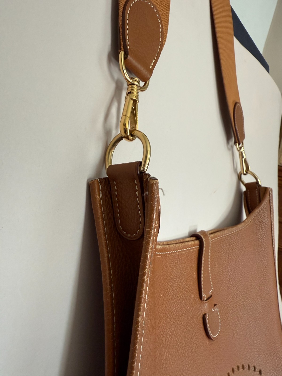 Authentic HERMÉS Evelyne 3 GM Shoulder Bag Leather, Goldtone Hardware