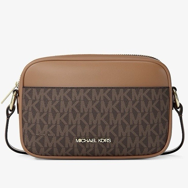 Michael Kors Jet Set Travel Small Signature Logo Camera Crossbody Bag Brown NEW